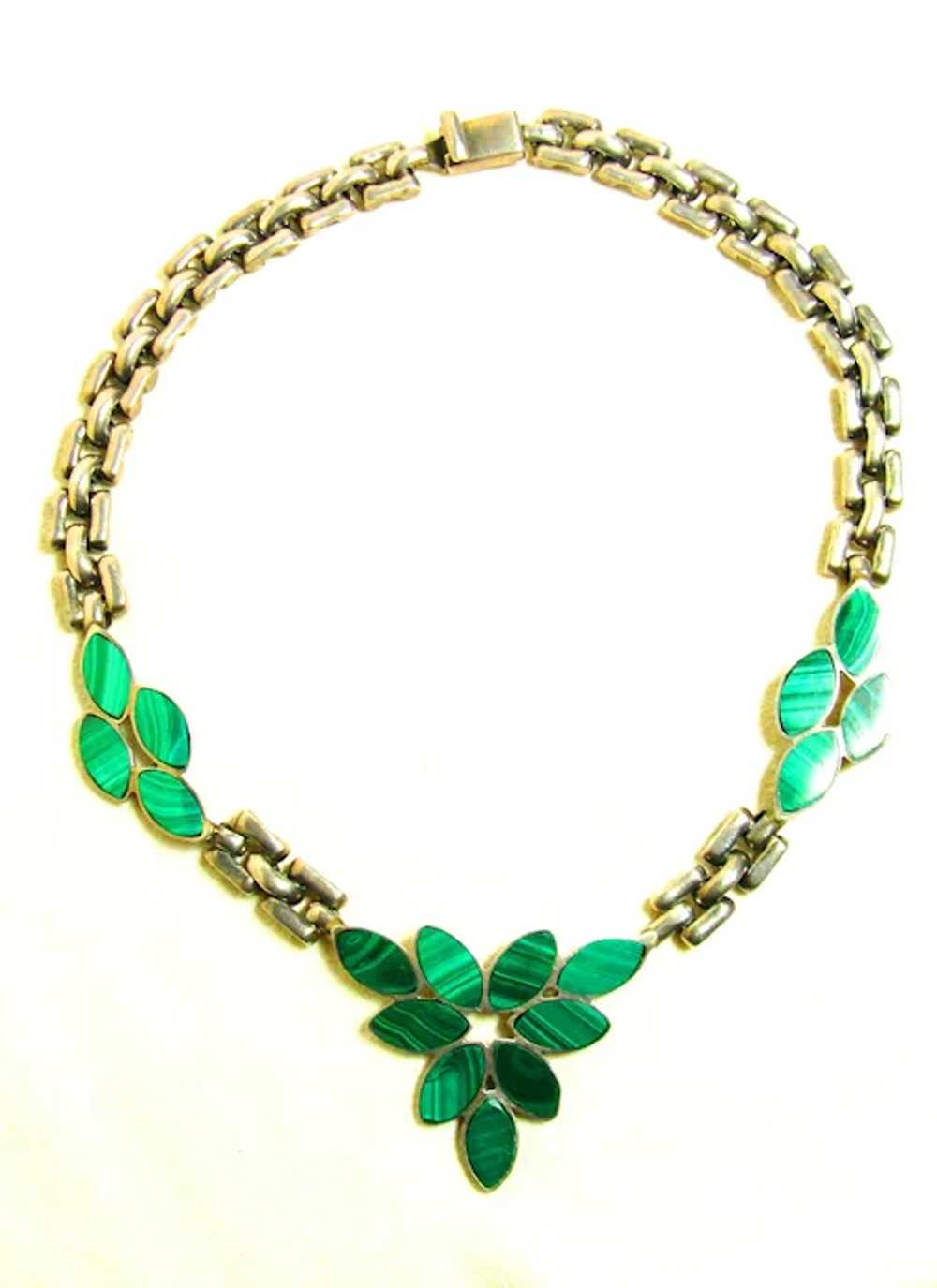 Vintage Silver and Malachite Necklace - image 2