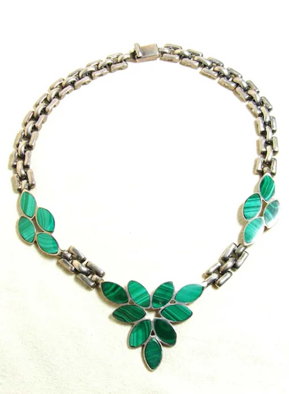 Vintage Silver and Malachite Necklace - image 7
