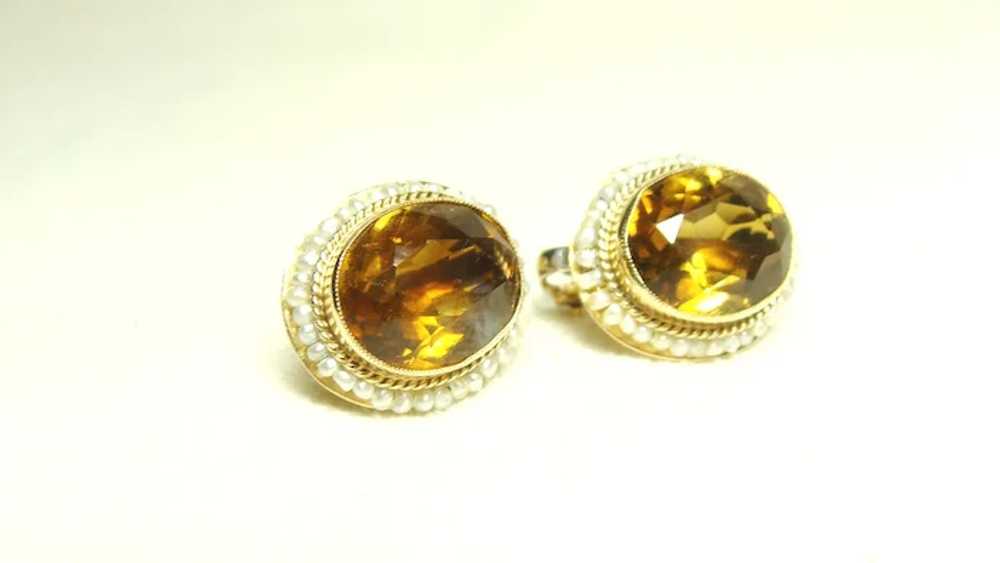 Vintage 14kt Gold Citrine Pearl Earrings - image 3