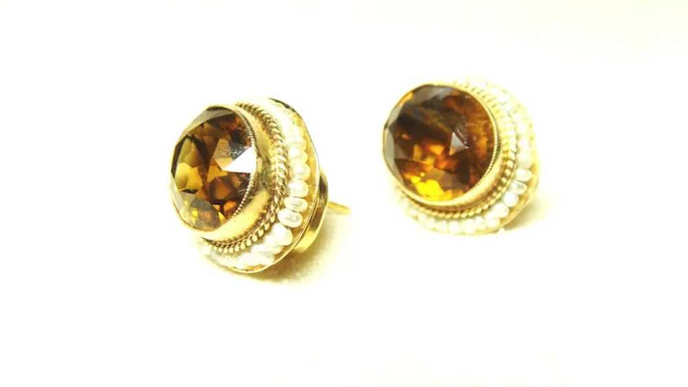 Vintage 14kt Gold Citrine Pearl Earrings - image 4