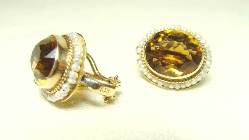 Vintage 14kt Gold Citrine Pearl Earrings - image 6