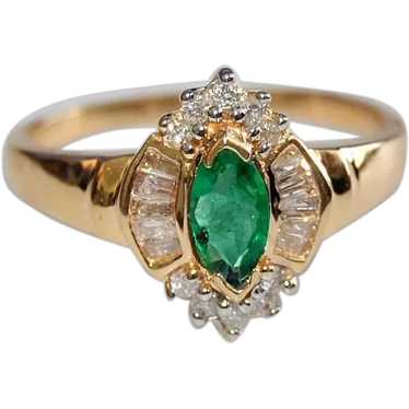 Emerald 14K Gold Ring Marquise Cut