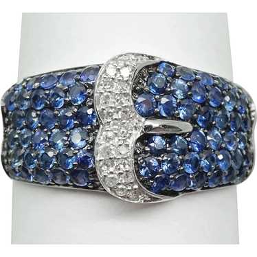 Genuine Sapphire & Diamond Pave Buckle Ring Size 8