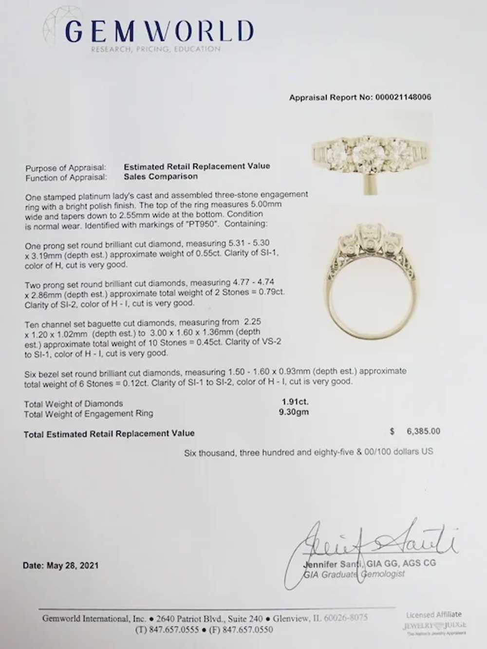 1.91ct tw 3-Stone Earth Mined Diamond Engagement … - image 5