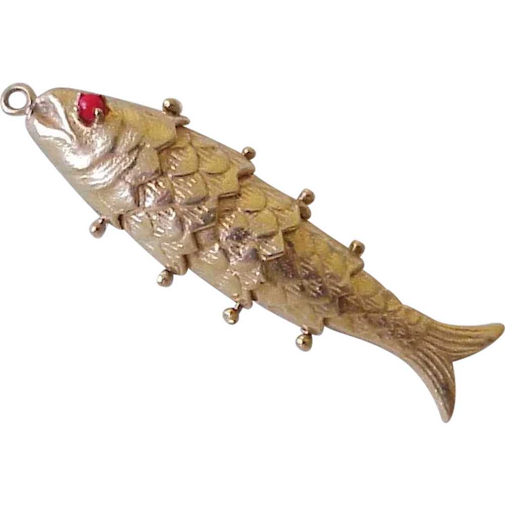 BIG Moving Articulated FISH Charm / Pendant 14K G… - image 1