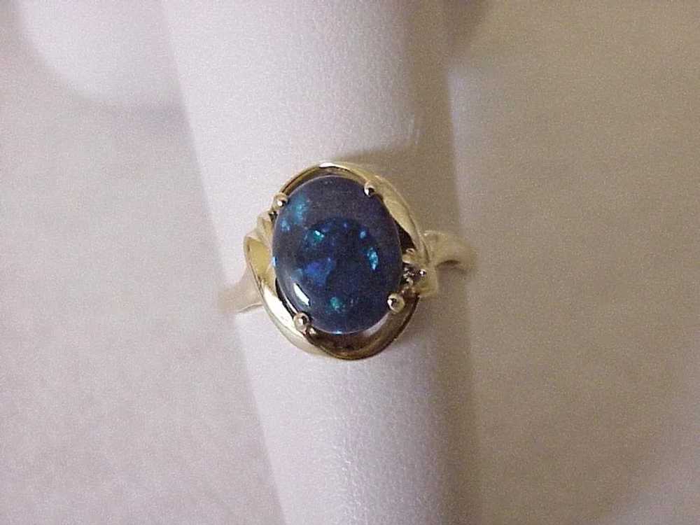 Natural Black Opal Ring 18K Gold Diamond Accent c… - image 4