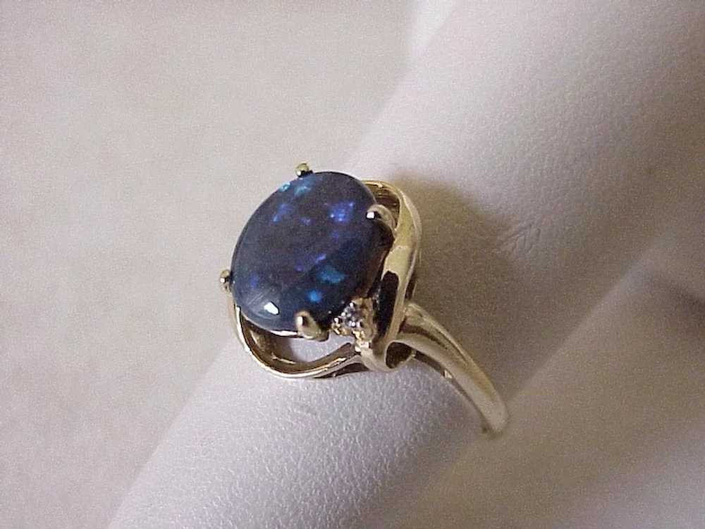 Natural Black Opal Ring 18K Gold Diamond Accent c… - image 5