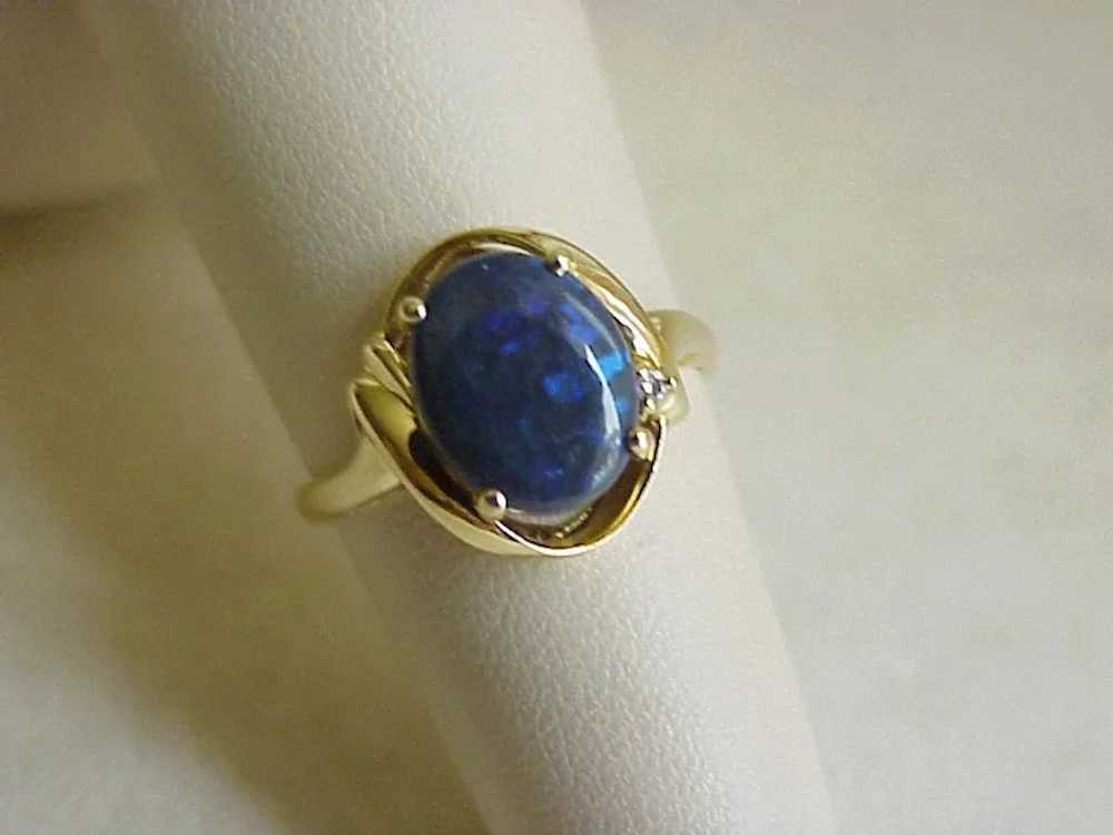 Natural Black Opal Ring 18K Gold Diamond Accent c… - image 6