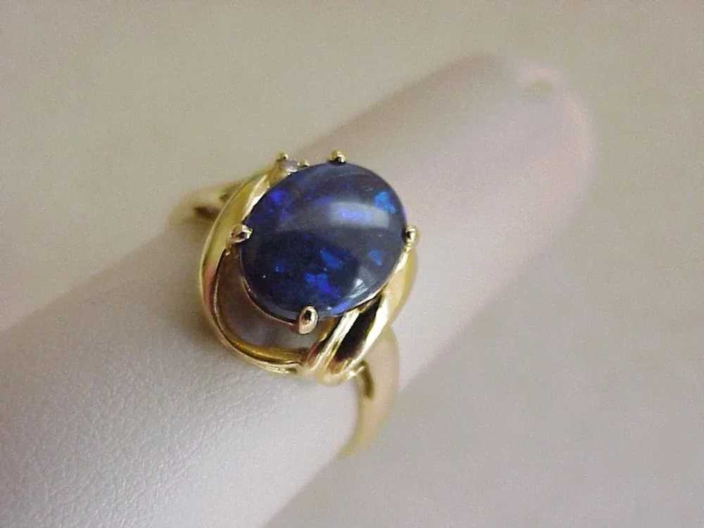 Natural Black Opal Ring 18K Gold Diamond Accent c… - image 8