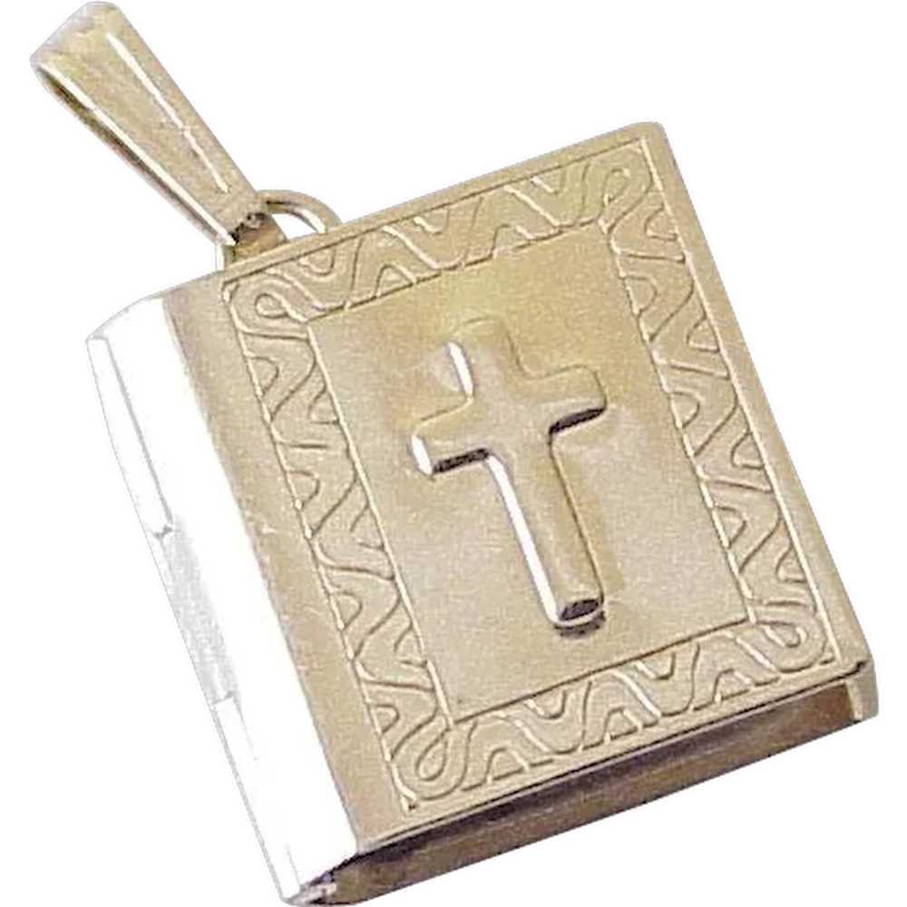 Vintage Moving Holy Bible Charm 14K Gold Lists of… - image 1