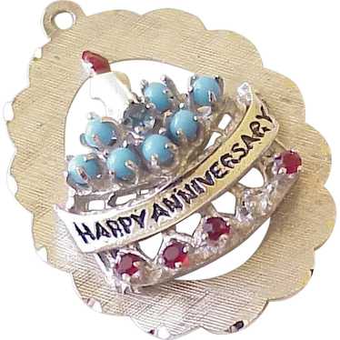 Big Jeweled Vintage Anniversary Charm Sterling Sil