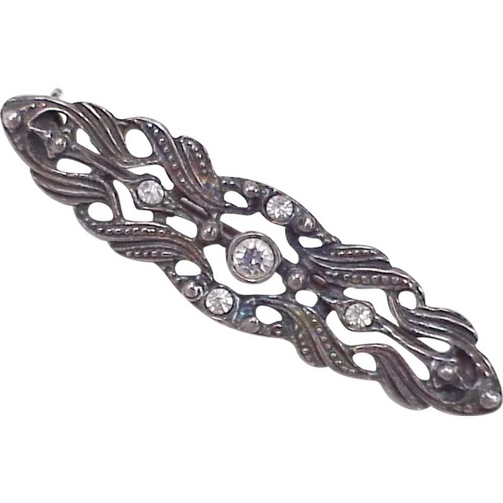 Antique Inspired Vintage Brooch Sterling Silver &… - image 1