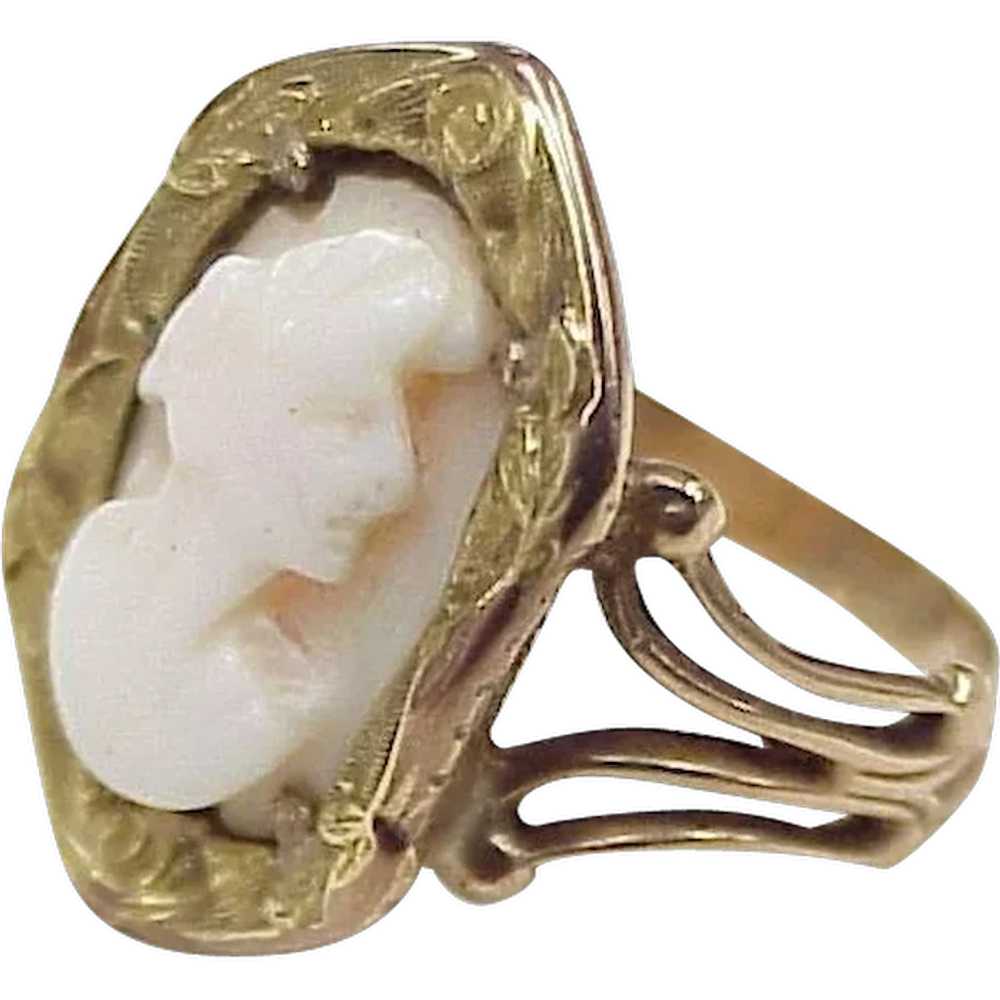 Victorian Era Cameo Ring 10K Rose Gold With Yello… - image 1
