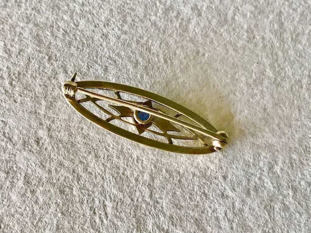 Edwardian Era Pin 14K Gold Sapphire & Guilloche E… - image 2