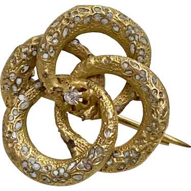Victorian Era Small Pin 14K Gold Enamel & Diamond 