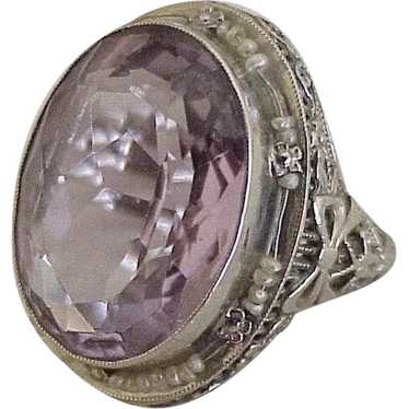 Victorian Revival Ring 14K White Gold Amethyst & … - image 1