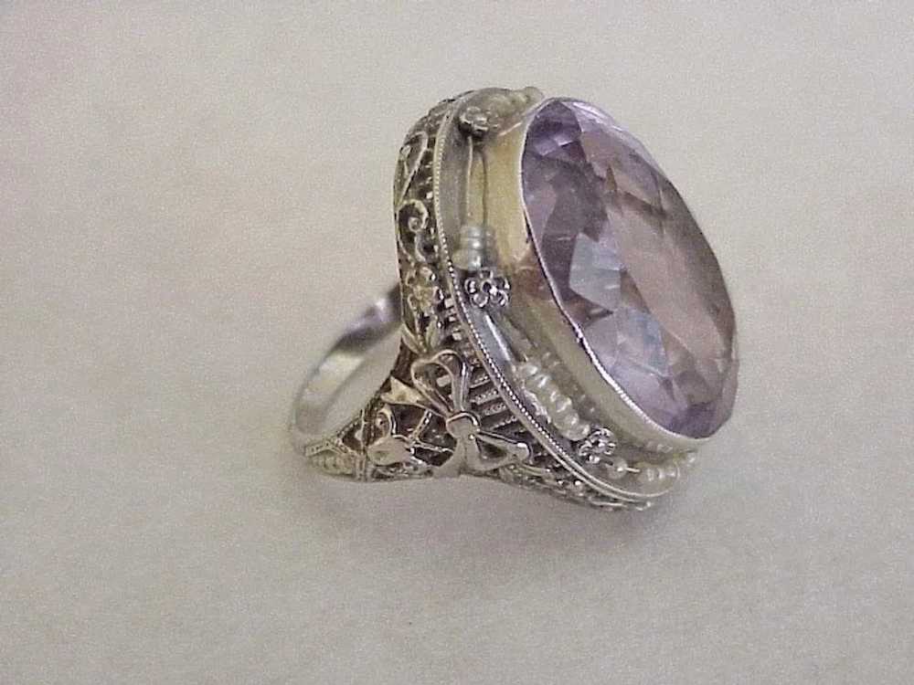 Victorian Revival Ring 14K White Gold Amethyst & … - image 2