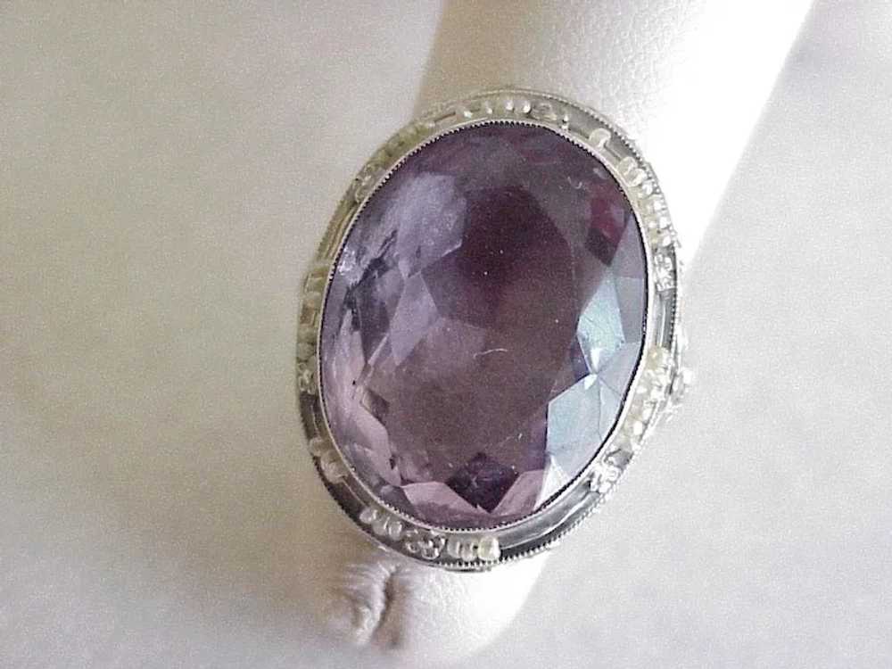 Victorian Revival Ring 14K White Gold Amethyst & … - image 5