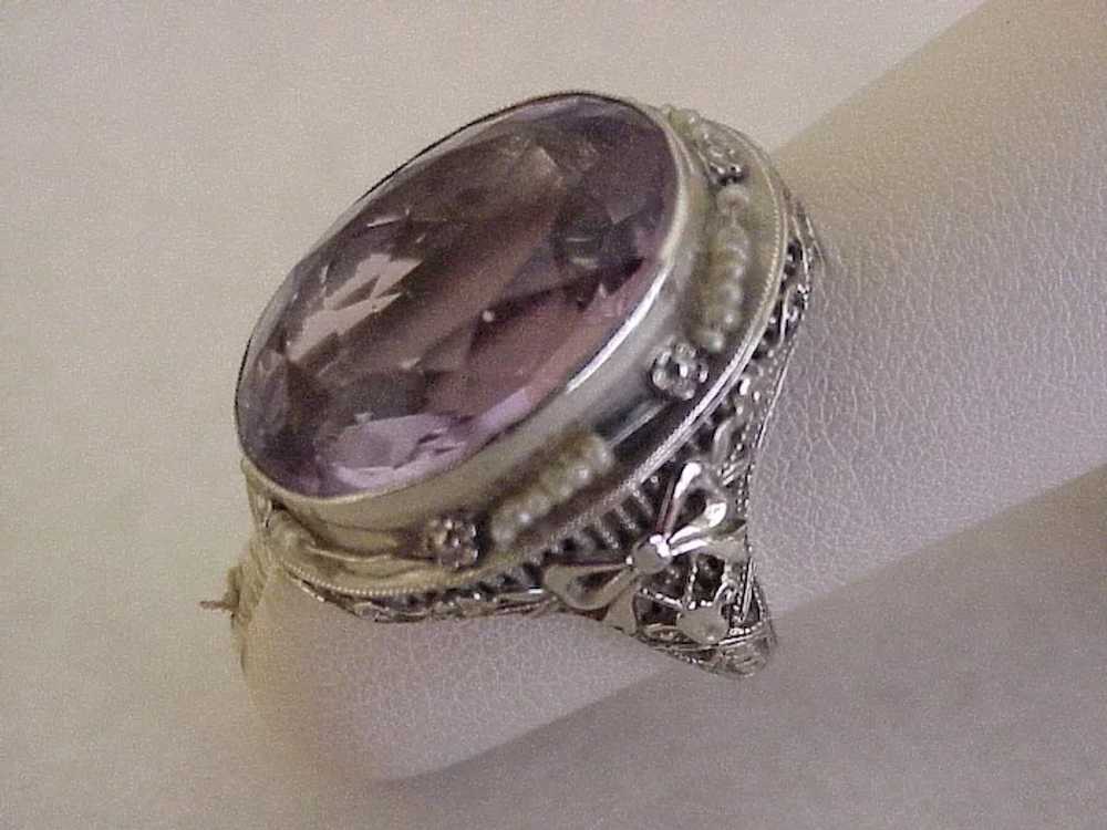 Victorian Revival Ring 14K White Gold Amethyst & … - image 6