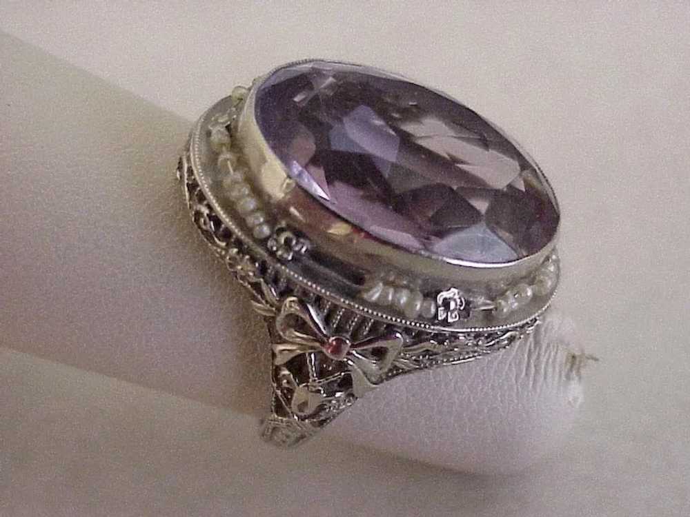 Victorian Revival Ring 14K White Gold Amethyst & … - image 7