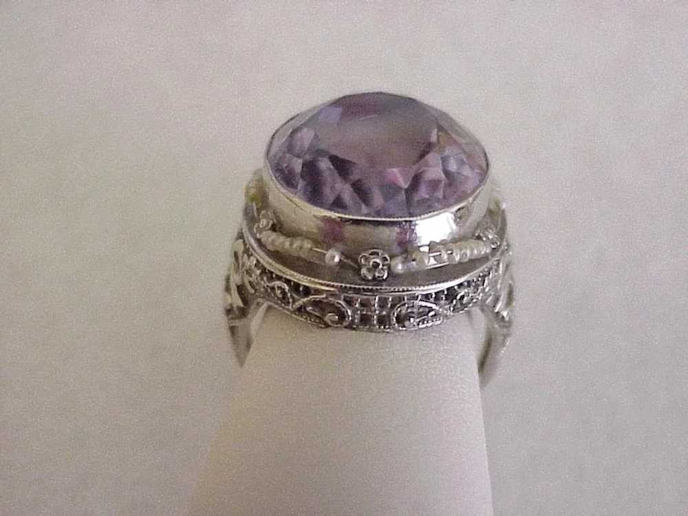 Victorian Revival Ring 14K White Gold Amethyst & … - image 8