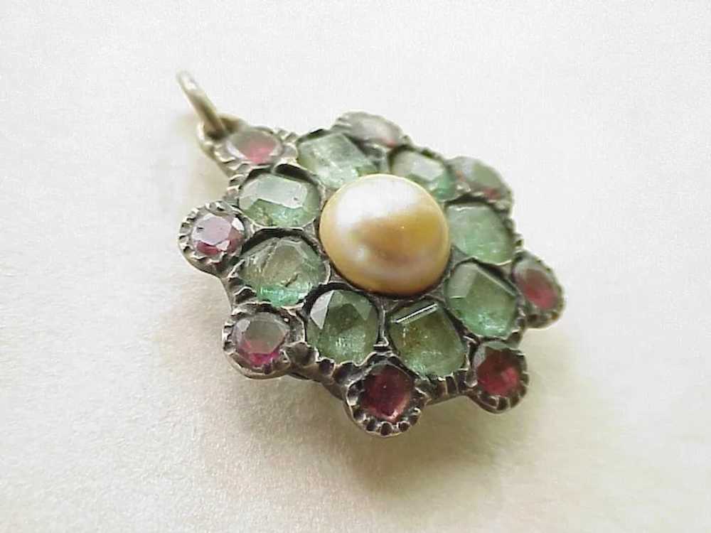 Georgian Pendant Natural Pearl, Emerald & Ruby in… - image 2