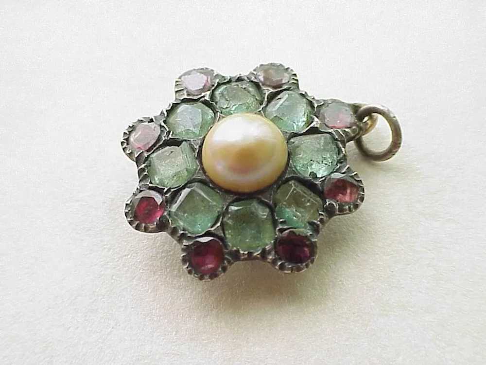 Georgian Pendant Natural Pearl, Emerald & Ruby in… - image 3