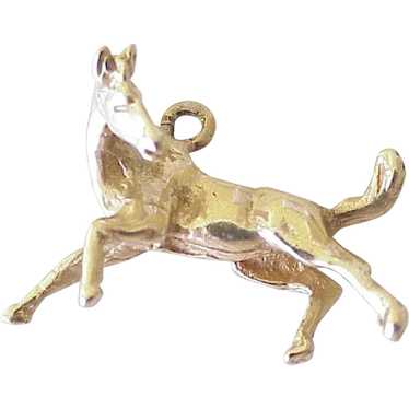 Vintage Equestrian / Horse Charm 14K Gold Three Di