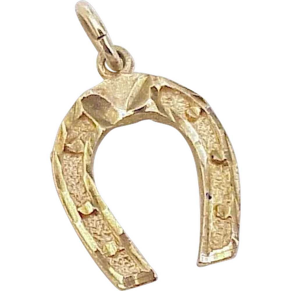 Vintage Lucky Horse Shoe Charm 10k Gold, Three Di… - image 1