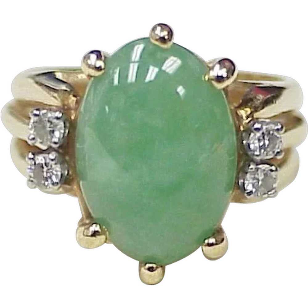 Vintage Jade & Diamond Ring 14k Gold circa 1980's - image 1