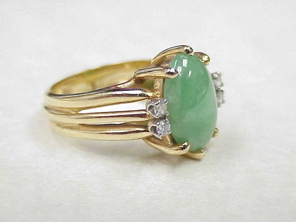Vintage Jade & Diamond Ring 14k Gold circa 1980's - image 2