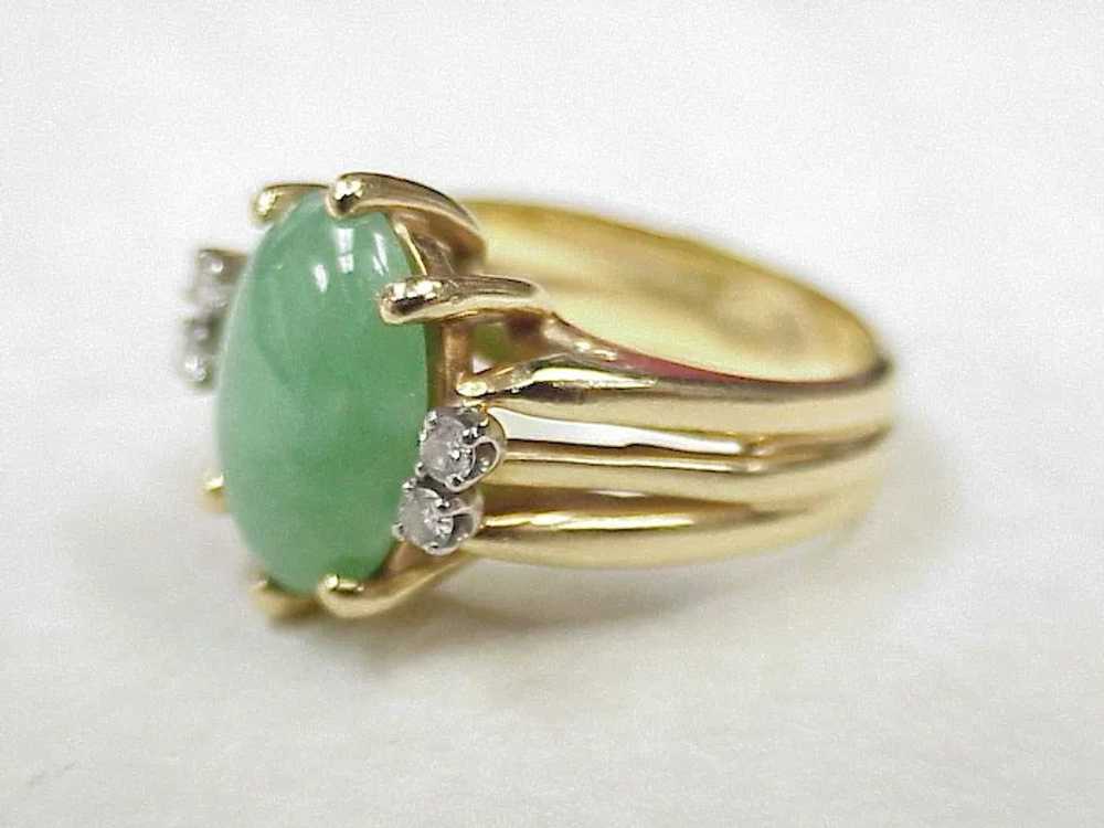 Vintage Jade & Diamond Ring 14k Gold circa 1980's - image 3