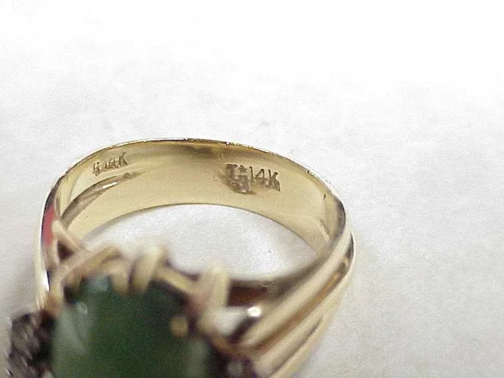 Vintage Jade & Diamond Ring 14k Gold circa 1980's - image 5