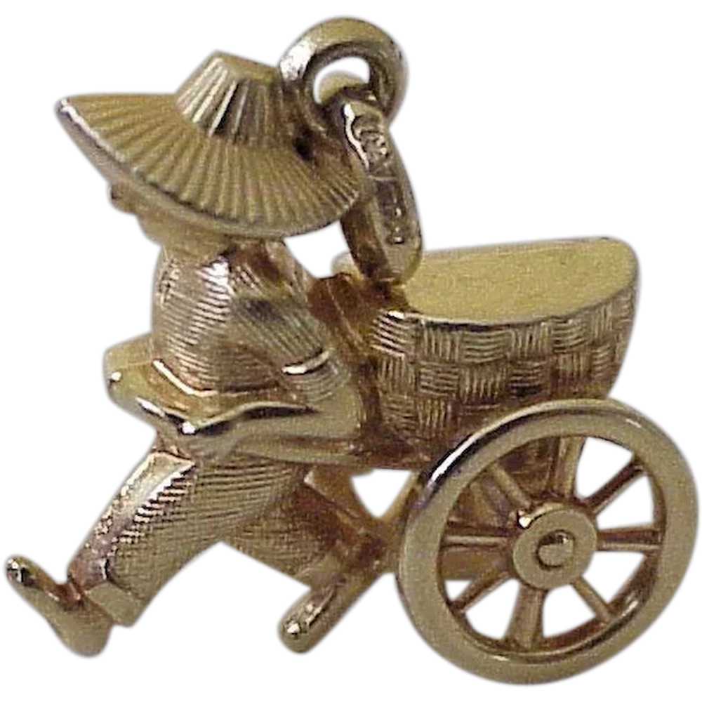 Moving Gardener With Cart Vintage Charm 14K Gold … - image 1