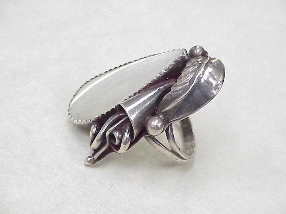 Vintage Native American Ring Sterling Silver & Wh… - image 2