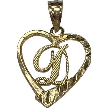 Initial / Letter D Heart Charm Pendant 10K Gold