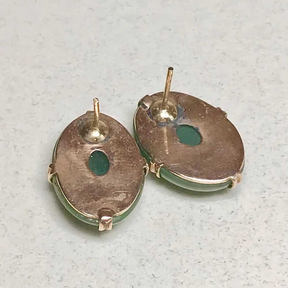 Jade Oval Stud Earrings 14K Gold circa 1950's - image 3