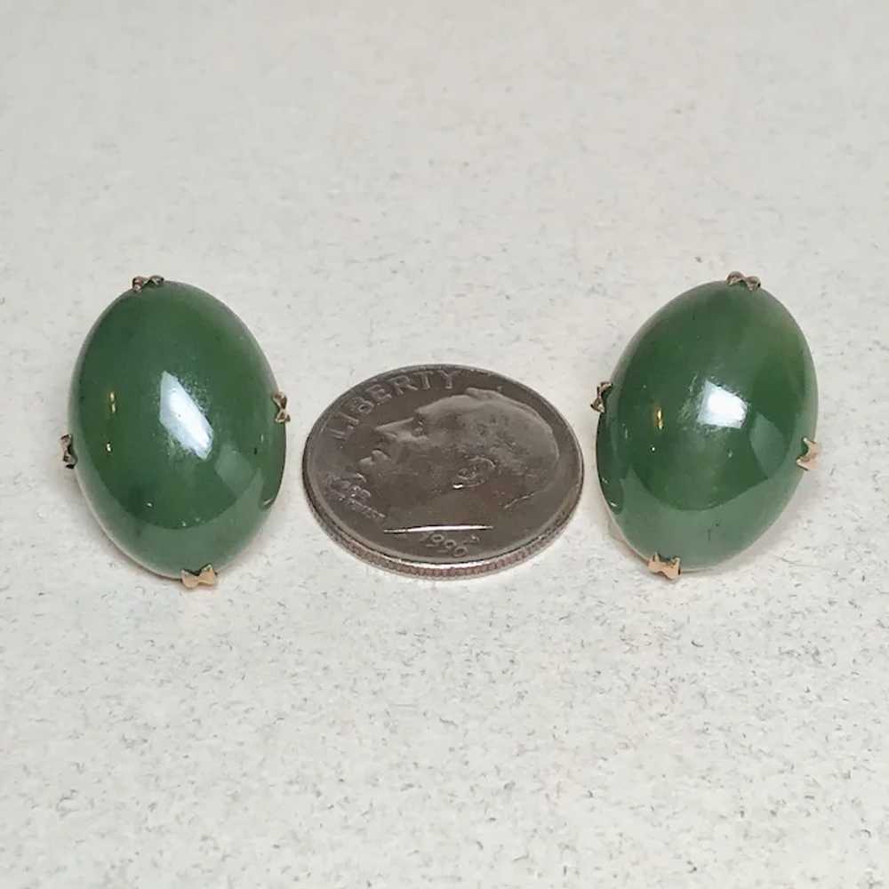 Jade Oval Stud Earrings 14K Gold circa 1950's - image 4