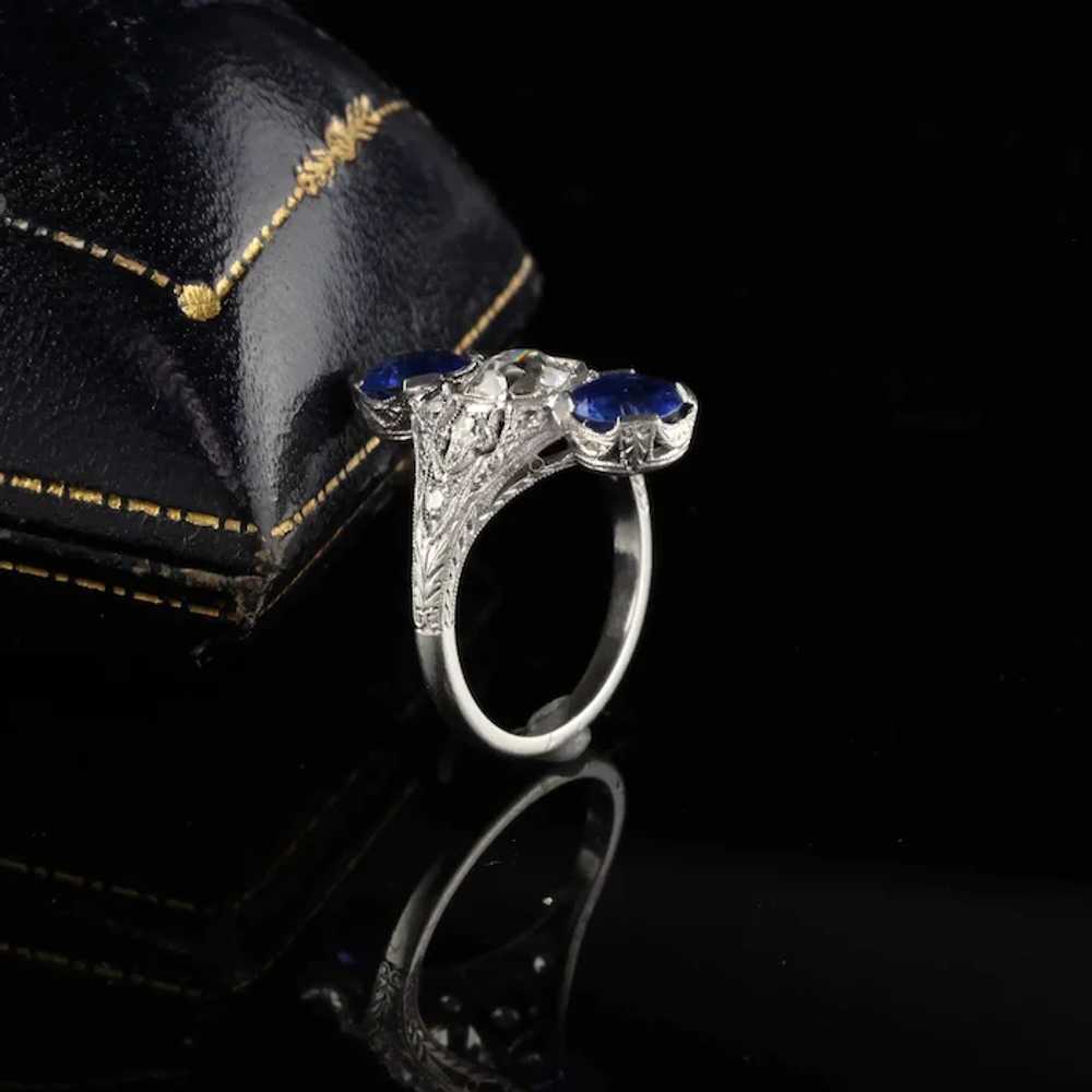 Antique Edwardian Platinum Diamond & Sapphire Shi… - image 2