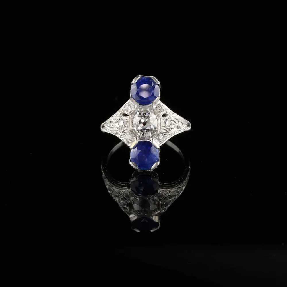 Antique Edwardian Platinum Diamond & Sapphire Shi… - image 3