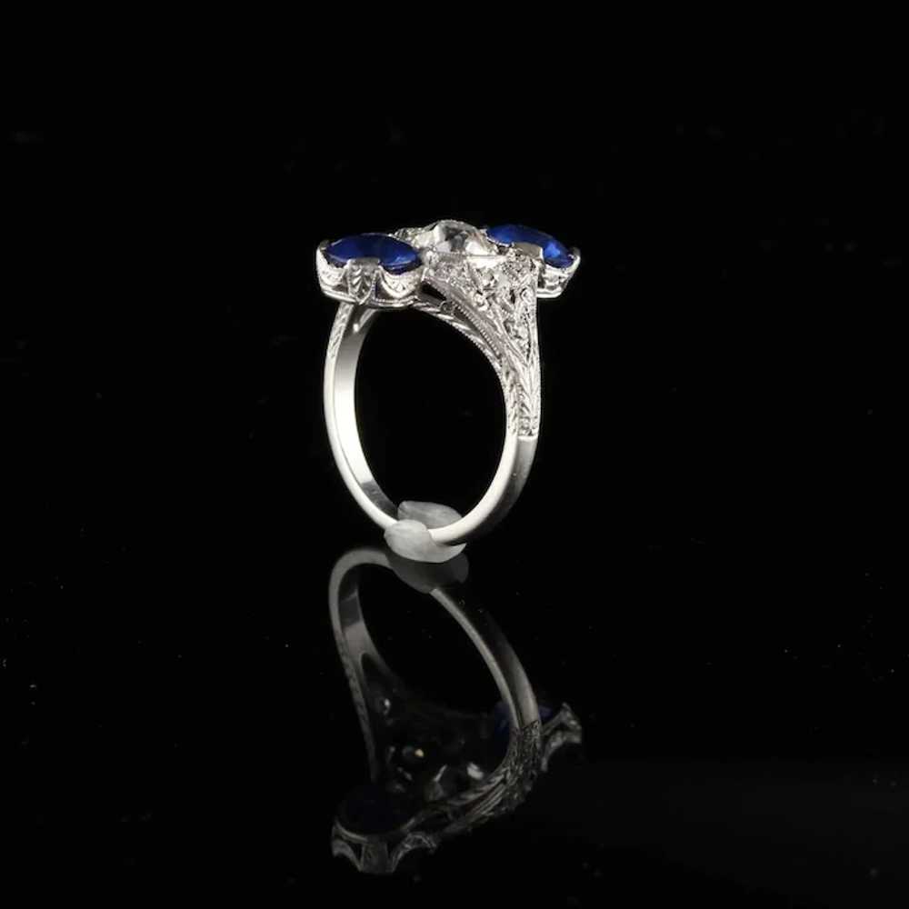 Antique Edwardian Platinum Diamond & Sapphire Shi… - image 6