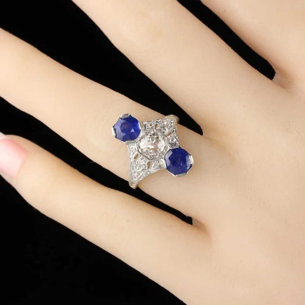 Antique Edwardian Platinum Diamond & Sapphire Shi… - image 7