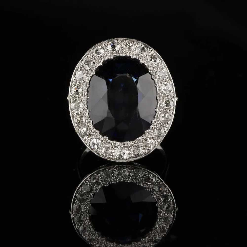 Antique Art Deco Platinum Diamond and Sapphire Co… - image 3
