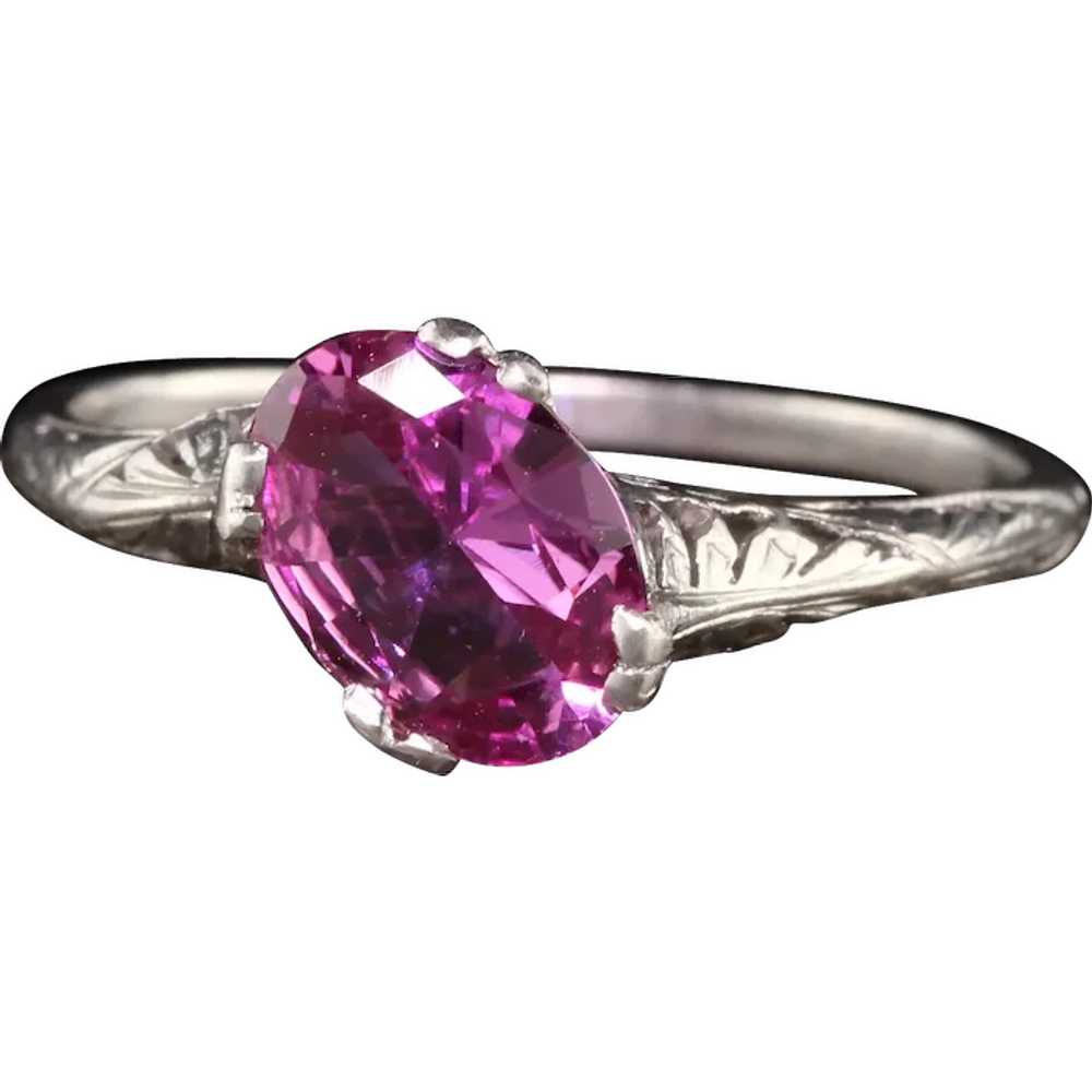 Antique Art Deco Platinum Oval Pink Sapphire Fili… - image 1