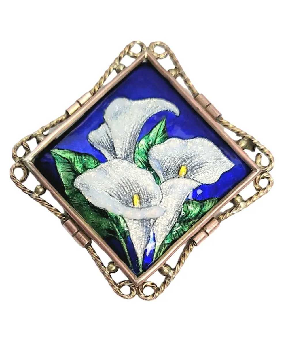 Limoges Funck Blue Raised Enamel Flower Brooch, T… - image 10