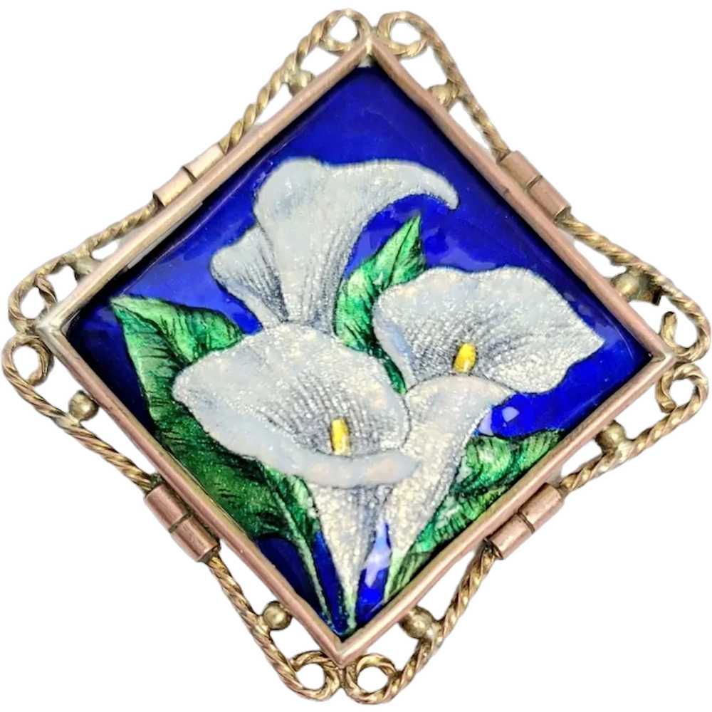 Limoges Funck Blue Raised Enamel Flower Brooch, T… - image 1