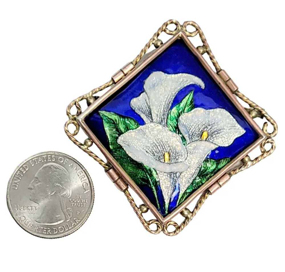 Limoges Funck Blue Raised Enamel Flower Brooch, T… - image 2