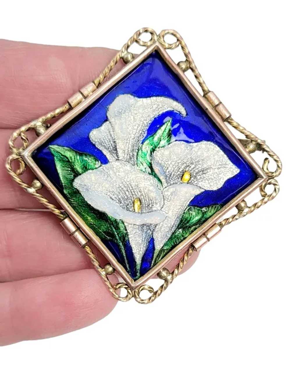 Limoges Funck Blue Raised Enamel Flower Brooch, T… - image 3