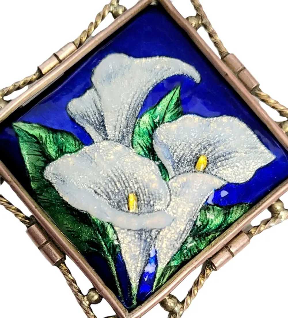 Limoges Funck Blue Raised Enamel Flower Brooch, T… - image 4