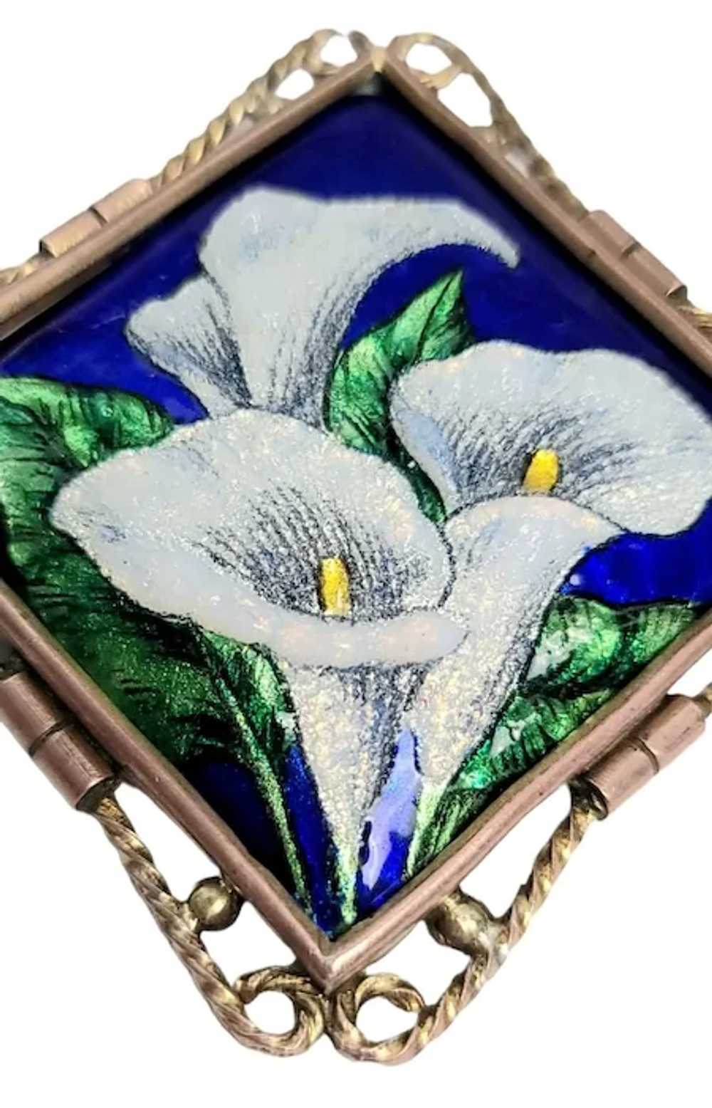 Limoges Funck Blue Raised Enamel Flower Brooch, T… - image 5